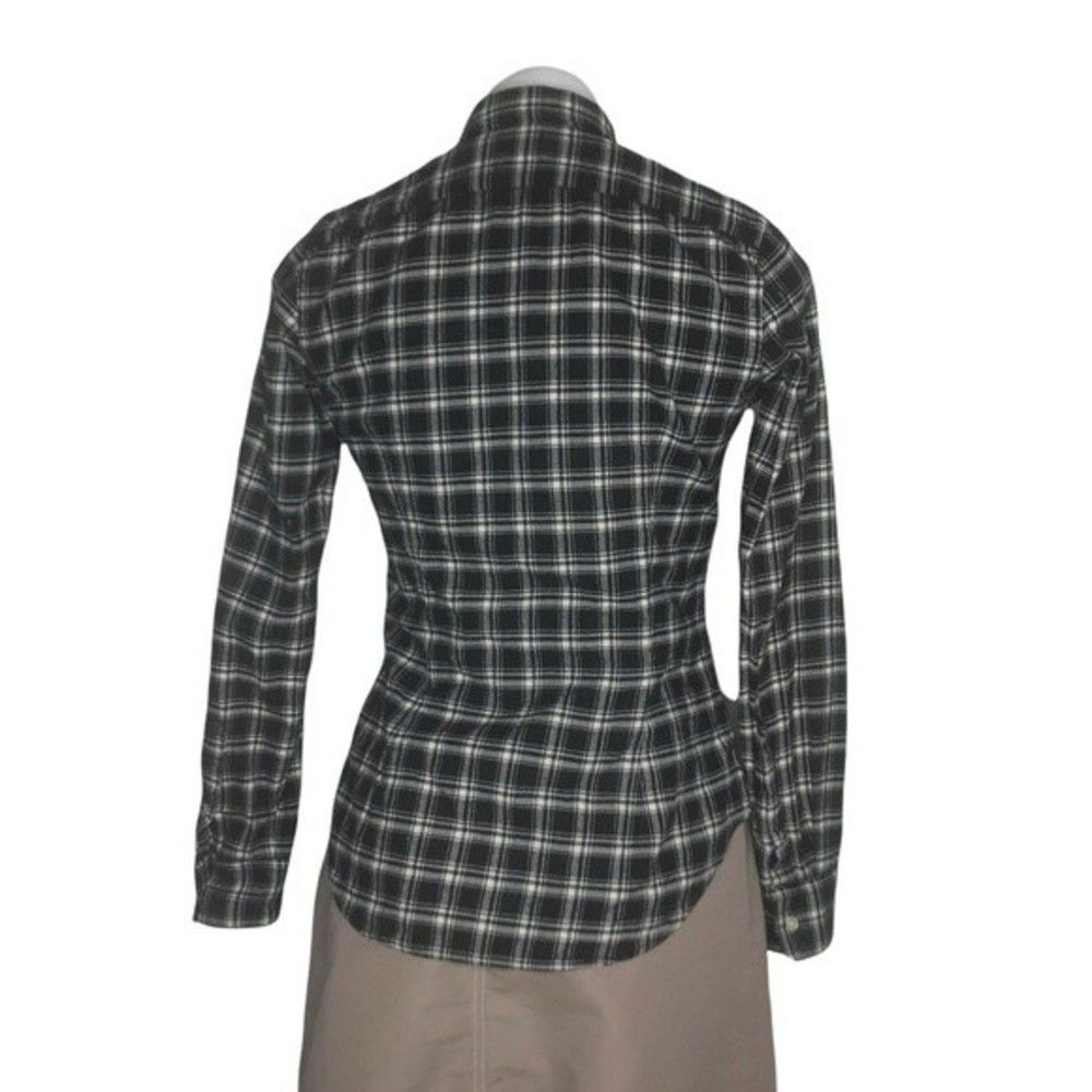 RALPH LAUREN SPORT Black White Flannel Plaid Ruffle Button Shirt Top Size 6 - Picture 2 of 9